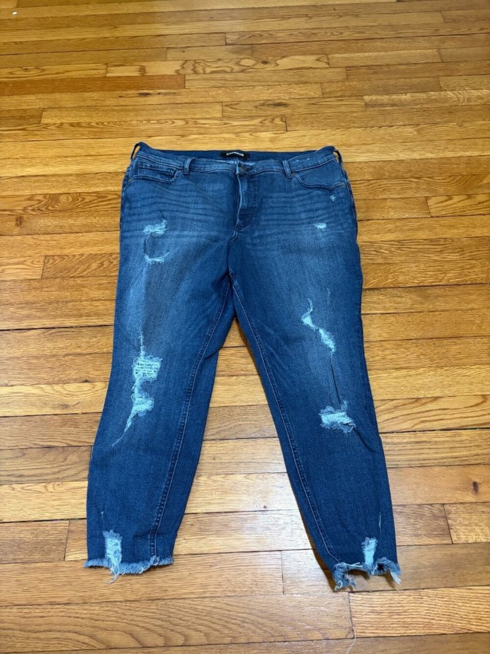 Express Womens Ankle Jeans Size 16 Short 16S Blue Distressed Stretch Denim Pants
